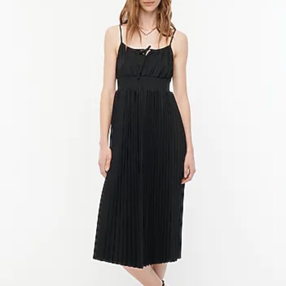 J. Crew Smocked Waist Pleated Dress in Black